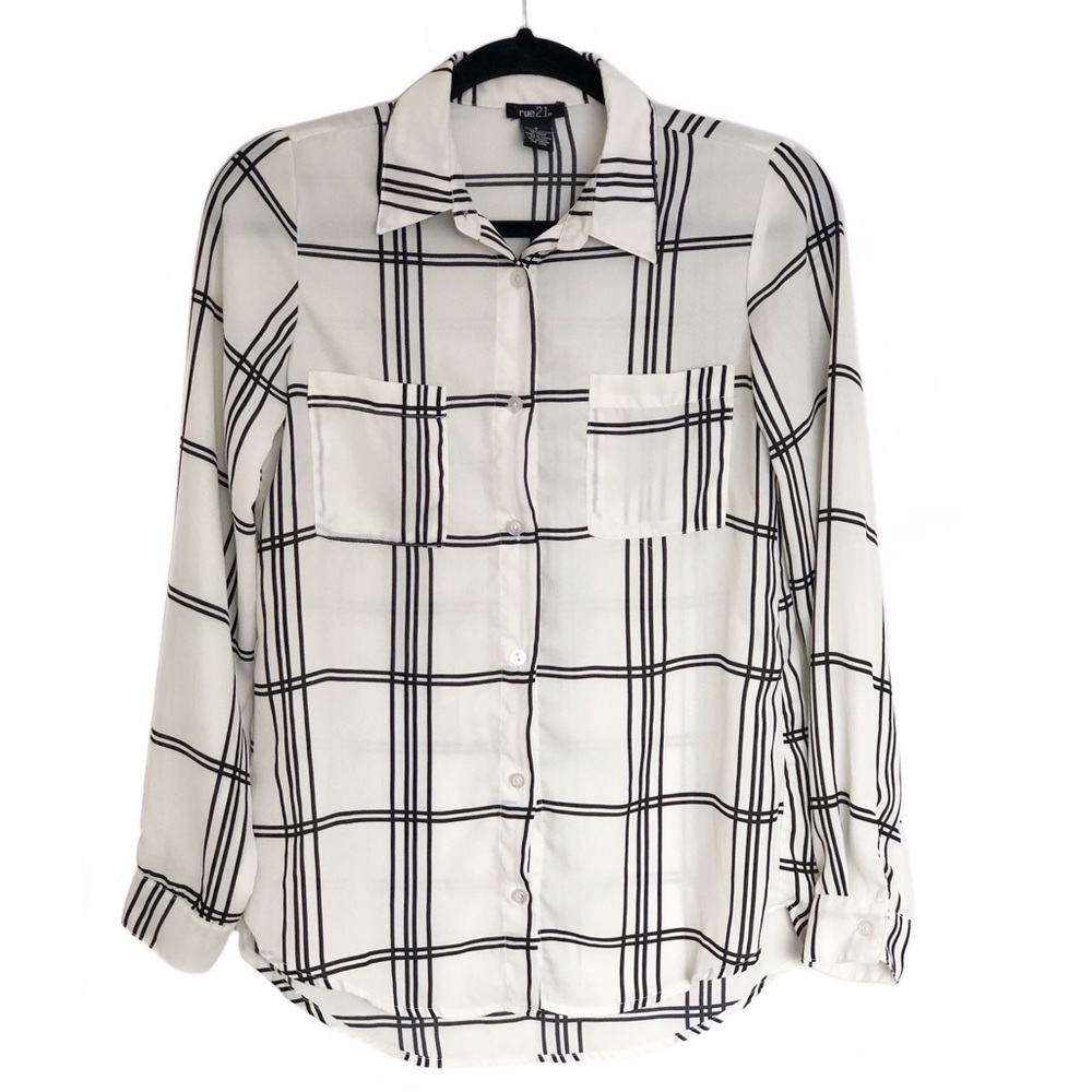 Rue 21 Black and Ivory Button Up Blouse Small